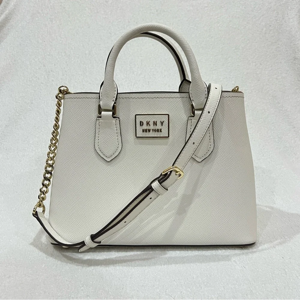 DKNY Ivory Leather Bianca Medium Satchel Bag